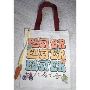 Easter Bunny Retro 70s Canvas Tote Custom Design Embellish OOAK Basket Bag NEW